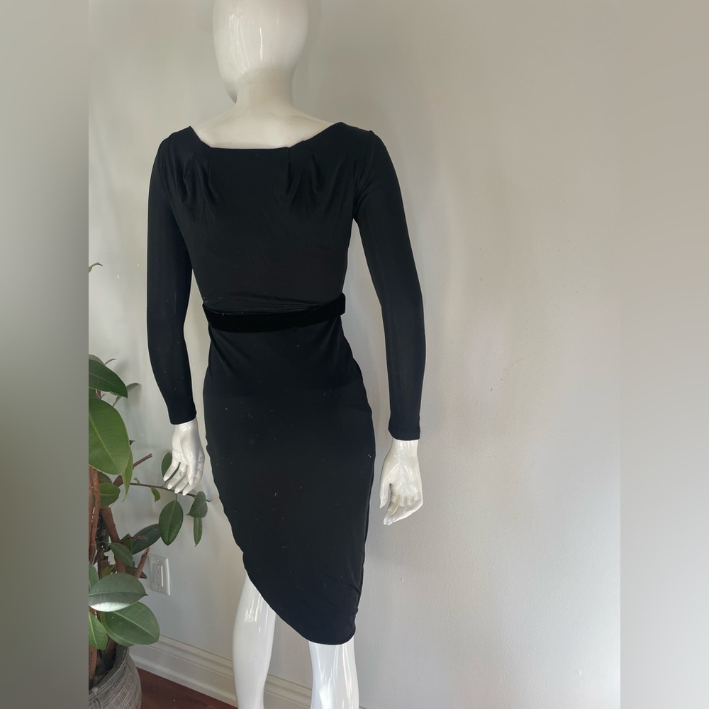 Vintage Valentino Roma Black Draped Dress with Velvet Belt Rare Retro Italian - Picture 4 of 12